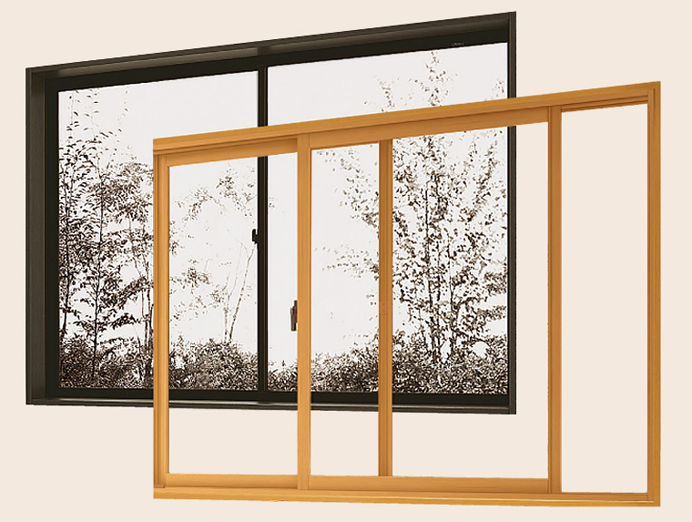 既存の窓に、内窓を取り付けて断熱性を向上させた画像